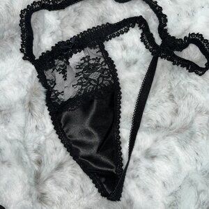 Woman's Black Lace Thong - "Size ONE' nylon/acetate